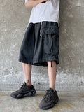 Cargo Denim Shorts Men's Summer Outer Wear Loose Straight Cropped Pants Korean Trend Pants Hong Kong Style Short Casual Jeans