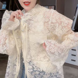 Gbolsos New Women Summer Tops Cardigan Female Fashion Blouses Lace Blouse Shirt Ladies Long Sleeve Shirts Sun Protection Clothes