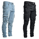 Gbolsos Jeans Men Pants Casual Cotton Denim Trousers Multi Pocket Cargo Jeans Men New Fashion Denim Pencil Pants Side Pockets Cargo