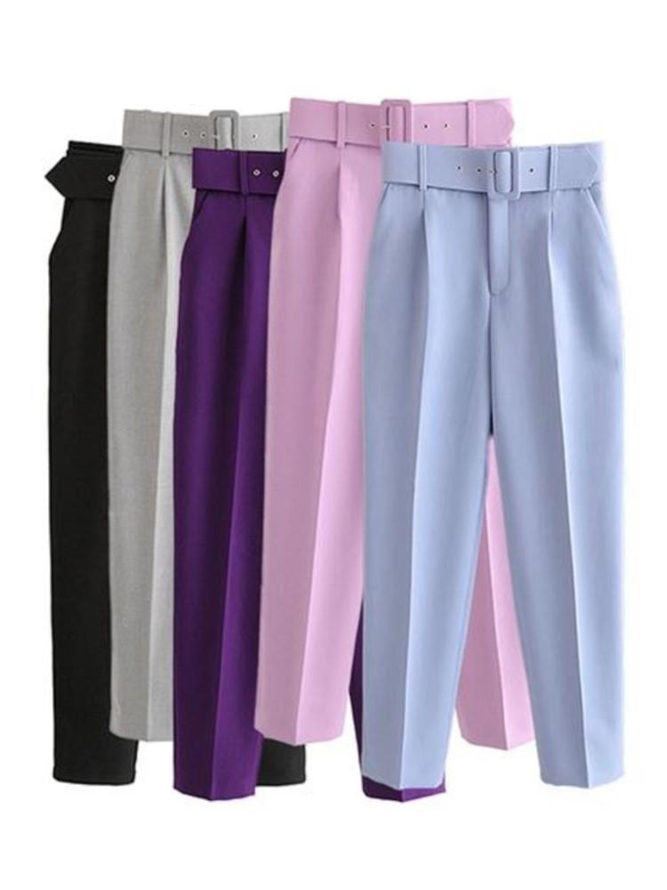 Gbolsos Women Pants Spring Fall Traf Vintage High Waist With Belt Khaki Beige Ladies Ankle Women's Pants Suit Female Clothing