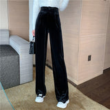 Gbolsos Winter Velvet Elegant Pants Women Solid Casual Korean Style Wide-legged Pants Loose Casual Designer High-waist Trousers New