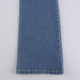 Gbolsos Y2K Aesthetics Retro Buttons Full Length Blue Denim Pants Women Slim Streetwear 2000s Cute Pockets Trim Low Rise Jeans