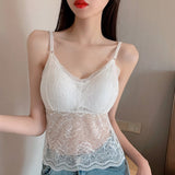 Gbolsos Hollow Out Lace Butterfly Back Camisole With Bra Women Sexy Padded Black White Tank Crop Tops Female Camis Summer