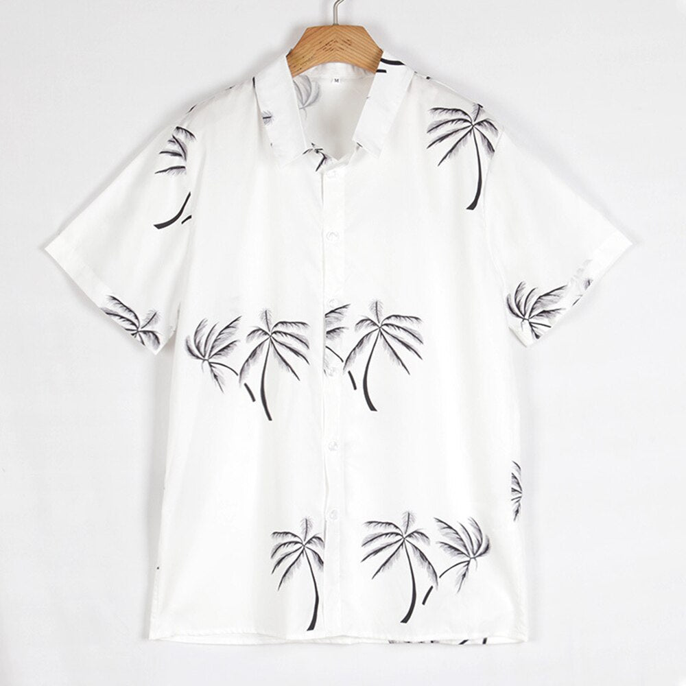 Gbolsos Coconut Tree Shirt Men 3d Print Hawaiian Beach Large SIze Short Sleeve Casual Loose Turn down Collar Street