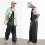 Gbolsos Japanese Style Men's Pure Color Loose Salopettes Fashion Casual Pants Cargo Streetwear Jumpsuit Rompers Loose Trousers