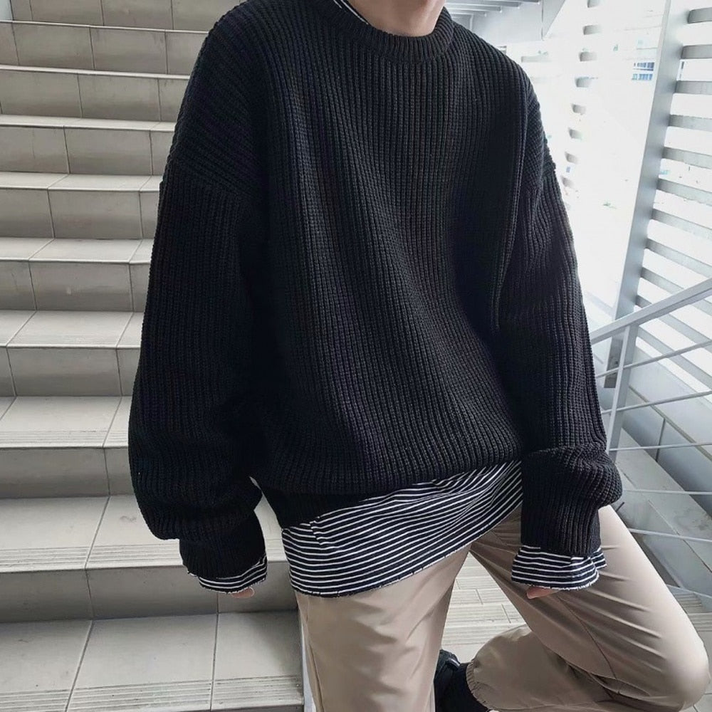 Gbolsos Korean Fashion Sweaters Men Autumn Solid Color Wool Sweaters Slim Fit Men Street Wear Mens Clothes Knitted Sweater Men Pullovers