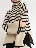 Gbolsos Casual Knitted Sweater Autumn Femme Vintage V Neck Striped Loose Elegant Pullover Chic Jumper Women's Long Sleeve Top