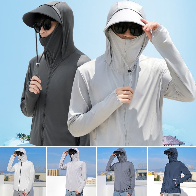 Gbolsos Summer Sun Protection Skin Coats Men Ultra-Light Sportswear Hooded Outwear Quick Dry Fishing T-shirts Sunscreen Tops