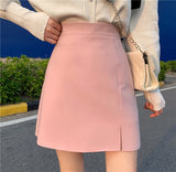 Gbolsos Summer Women Mini Solid A-line Skirts Above Knee Simple Skirt With Linning Female Short Split Bottoms For Girls