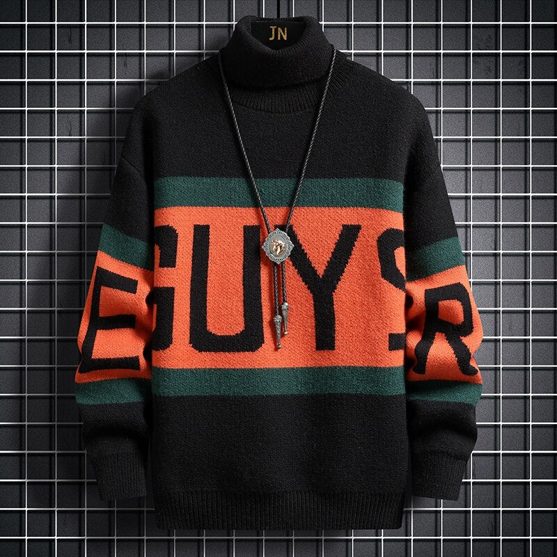 Gbolsos Autumn and Winter New Men's Fashion Casual Assorted Printed Sweater Men's Casual Slim Thicken Warm High-Quality Sweater 3XL