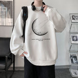 Gbolsos Winter Warm Sweatshirts New Men Simple Stroke Moon Graphic Pullovers Oversized Korean Style Man Letter Print O Neck Tops