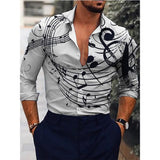 Gbolsos Luxury Men Shirts Single Breasted Shirt For Men Casual Piano Print Long Sleeve Tops Men's Clothing Hawaiian Cardigan Blouses New