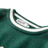Gbolsos Vintage Knitted Sweater Men Green Letter Print Striped Pullover Women Harajuku College Style Jumpers Streetwear Spring Autumn