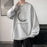 Gbolsos Winter Warm Sweatshirts New Men Simple Stroke Moon Graphic Pullovers Oversized Korean Style Man Letter Print O Neck Tops