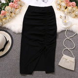 Gbolsos Women Solid Drawstring Sheath Skirts Elastic High Waist Female Fashion Bodycon Irregular Midi Pencil Skirts