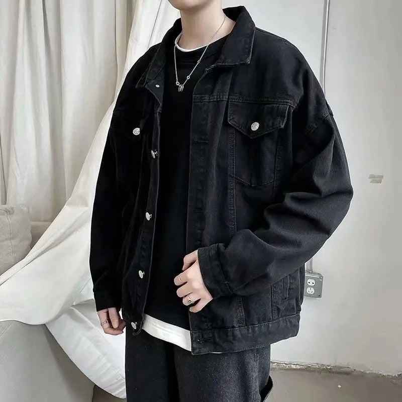 Gbolsos Black Denim Short Jacket Men Jeans Jacket Coats Casual Windbreaker Pockets Overalls Bomber Streetwear Man Clothing Outwear
