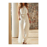 Elegant Solid Colors White Jumpsuit Summer Women Sleeveless High Waist Loose Trousers Wedding Party Style Casual Commute Pants