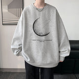 Gbolsos Winter Warm Sweatshirts New Men Simple Stroke Moon Graphic Pullovers Oversized Korean Style Man Letter Print O Neck Tops