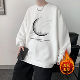 Gbolsos Winter Warm Sweatshirts New Men Simple Stroke Moon Graphic Pullovers Oversized Korean Style Man Letter Print O Neck Tops