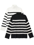 Gbolsos Casual Knitted Sweater Autumn Femme Vintage V Neck Striped Loose Elegant Pullover Chic Jumper Women's Long Sleeve Top