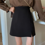 Gbolsos Summer Women Mini Solid A-line Skirts Above Knee Simple Skirt With Linning Female Short Split Bottoms For Girls