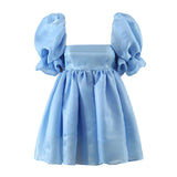 Gbolsos Summer Women Blue Princess Ball Gown Dress Vintage Puff Sleeve Elegant Ladies Party Mini Dresses Short Vestido