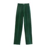 Gbolsos Woman Elegant Dark Green Straight Blazer Suits Autumn Female Solid Basic Matching Set Ladies Medium Waisted Pants Suit