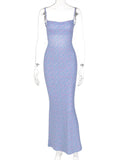 Sexy Backless Floral Bodycon Maxi Dress Women   Summer Beach Boho Slip Sundresses Blue Elegant Party Club Vestido Casual