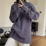 Gbolsos Spring And Autumn Women's Casual Striped Sweatshirt Round Neck Long-sleeved Off-the-shoulder Loose Sweater