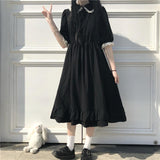 Gbolsos Dress Women Lace Cute Summer Simple Solid Leisure Korean Style Sweet Ladies Fashion Sundress All-match Preppy Comfortable Loose