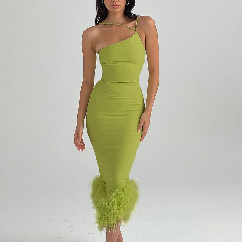 Gbolsos Sexy Green Short Cocktail Dresses Crepe Feather One Stripe Shoulder Mermaid Dress Backless Prom Homecoming Gowns Dress Clubwear