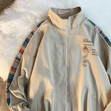Preppy stitching techwear jacket men's designer vintage zipper coat spring autumn Hong Kong style cartoon print bomber jacket