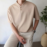 Gbolsos Summer Short Sleeve T-shirt Men Slim Fit Fashion Casual T Shirt Men Korean Solid Color Standing Neck Tshirt Mens Top M-2XL