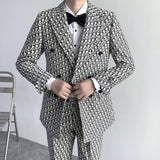 Gbolsos Men's Suit 2 Piece Printed Jacket Pants Wedding Groom Tuxedo Formal Business Blazer Groomsmen Slim Fit Outfit