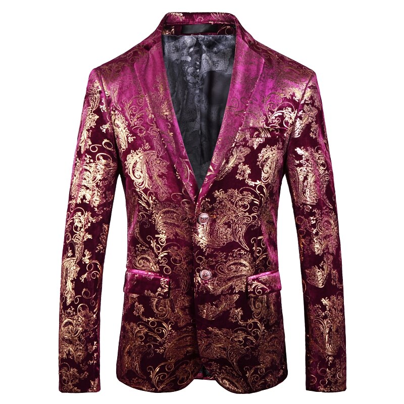 Gbolsos Fashion Gold Blazer New Bronzing Mens Slim Fit Suit Jacket Men Wedding Nightclub Stage Party Dress Plus Size S-5XL