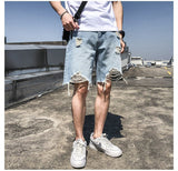 Gbolsos Beggar Pants Men's Jeans Summer Perforated Denim Shorts Korean Fashion Loose Knee Length Thin Vintage Jeans Men Streetwear