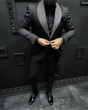 Gbolsos Check Dots Black Men Suits Shawl Lapel Formal Wedding Groom Tuxedos Italian Style Slim Fit Prom Blazer 3 Pcs (Jacket+Pant+Vest)