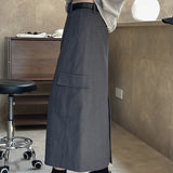 Gbolsos Spring Autumn Women's Casual Solid Color High Waist Pocket Decorative Skirt