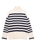 Gbolsos Casual Knitted Sweater Autumn Femme Vintage V Neck Striped Loose Elegant Pullover Chic Jumper Women's Long Sleeve Top