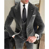 Gbolsos Business Gray Velvet Blazer Sets Wedding Men's Suits Slim Fit Custome Homme Elegant Formal 3 Pieces Outfits Jacket+Pants+Vest