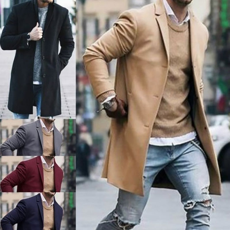 Gbolsos Autumn Winter Mens Jacket Male Overcoat Casual Solid Slim Coats Long Cotton Coat Streetwear