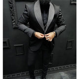 Gbolsos Check Dots Black Men Suits Shawl Lapel Formal Wedding Groom Tuxedos Italian Style Slim Fit Prom Blazer 3 Pcs (Jacket+Pant+Vest)