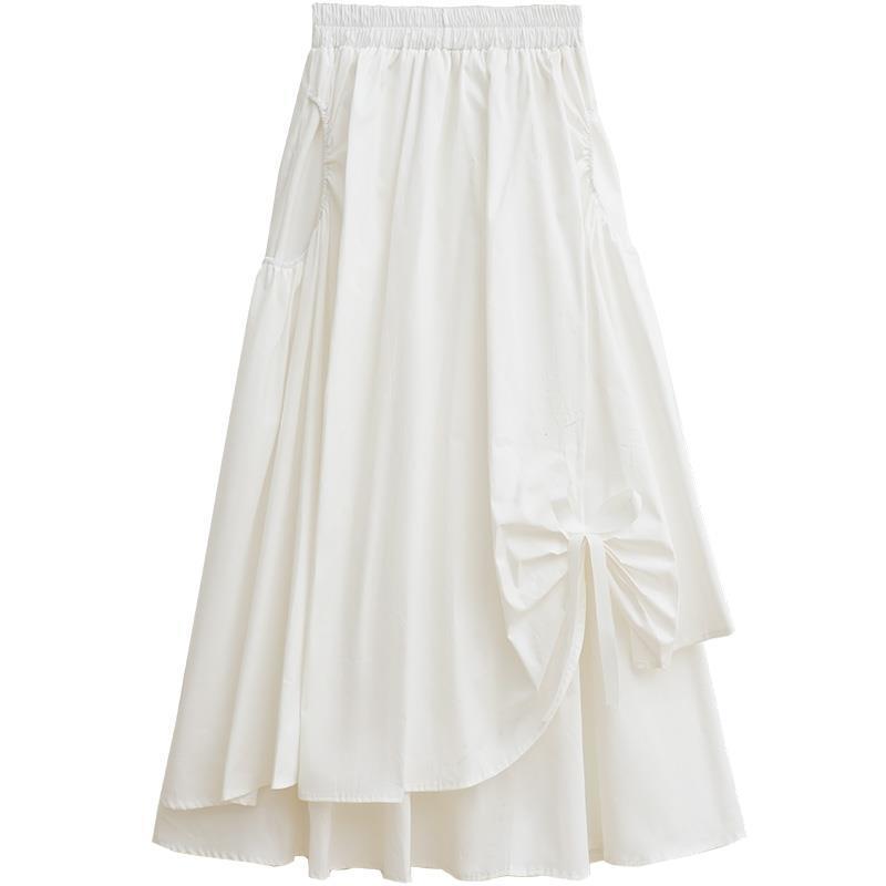 Gbolsos Spring and Summer New Slim Skirt Female Fake Pocket Design Irregular Large Swing Skirt Mid-length A-line Skirt