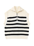 Gbolsos Casual Knitted Sweater Autumn Femme Vintage V Neck Striped Loose Elegant Pullover Chic Jumper Women's Long Sleeve Top