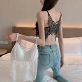 Gbolsos Hollow Out Lace Butterfly Back Camisole With Bra Women Sexy Padded Black White Tank Crop Tops Female Camis Summer