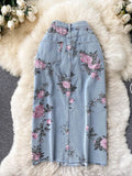 Gbolsos Flowers Print Jeans Women Vintage High Waist Denim Long Pants   Fashion Autumn Casual Wide Leg Full Length Denim Trousers