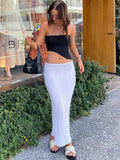 Gbolsos Summer Knit Long Skirt Women Sexy Holiday Party Beach Cove-Up Midi Skirts Dropped Waist See Through Wrap White Maxi Skirt