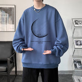 Gbolsos Winter Warm Sweatshirts New Men Simple Stroke Moon Graphic Pullovers Oversized Korean Style Man Letter Print O Neck Tops