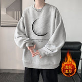 Gbolsos Winter Warm Sweatshirts New Men Simple Stroke Moon Graphic Pullovers Oversized Korean Style Man Letter Print O Neck Tops