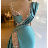 Gbolsos Mermaid Prom Dresses V Neck Crystal Dubai Glitter Robe De Soiree Arabic Evening Dress Women Party Gowns Vestidos